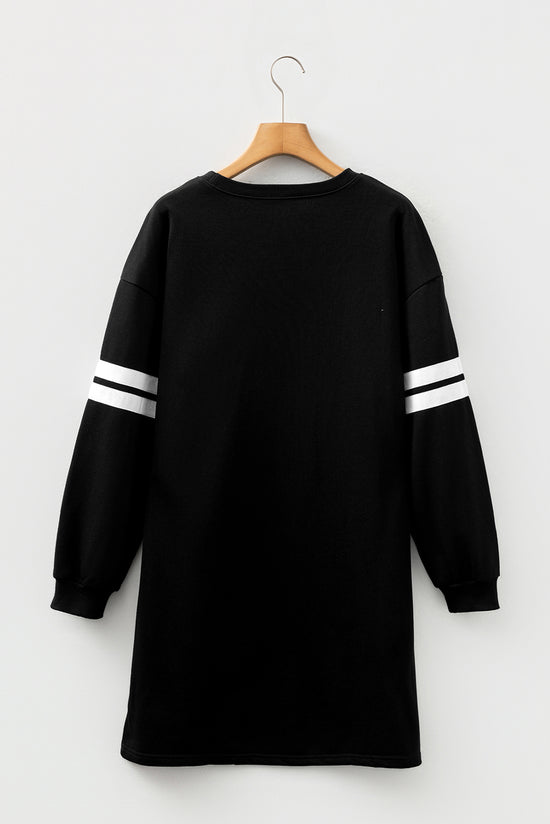 Fiery Red Varsity Contrast Banded Sleeve Shift Sweatshirt Dress
