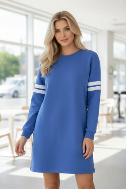 Fiery Red Varsity Contrast Banded Sleeve Shift Sweatshirt Dress