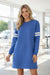 Fiery Red Varsity Contrast Banded Sleeve Shift Sweatshirt Dress
