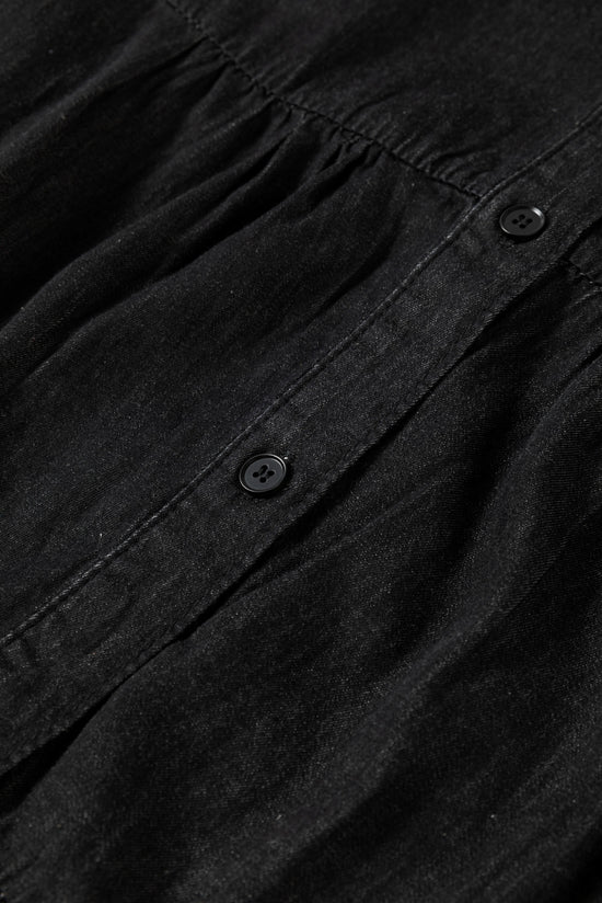 Chambray arruffato a 3/4 maniche a livello a V Mini abito