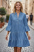 Chambray arruffato a 3/4 maniche a livello a V Mini abito