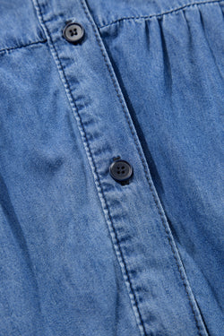 Chambray Ruffled 3/4 Sleeve Tiered Split V Neck Mini Dress