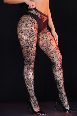 Black Sexy Vine Flower Fishnet Pantyhose