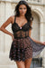 Black Sexy Heart Printed Lace Mesh Push Up Nightdress