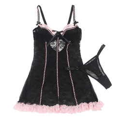 Black Sexy Lace Ruffled Suspender Nightdress