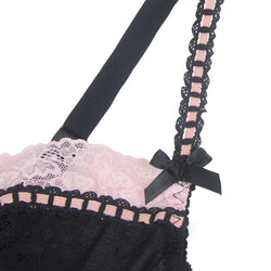 Black Sexy Lace Ruffled Suspender Nightdress