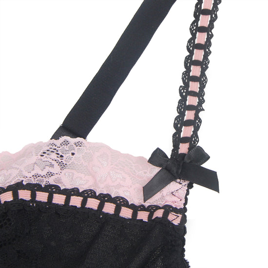 Black Sexy Lace Ruffled Suspender Nightdress