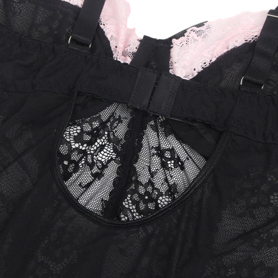 Black Sexy Lace Ruffled Suspender Nightdress