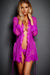 Sheer Lace Trim Purple Robe With Thong