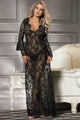 Sexy See-through V Neck Long Black Nightdress With Thong