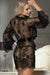 Sexy Long Sleeve Eyelash Black Lace Short Sleepwear With Thong