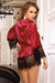 Red wine Elegant Sleepwear Silk Eyelash Lace Long Sleeves Nightdress With G String