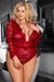Black or red wine Eyelashes Lace Open Chest Long sleeve Teddy