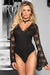 Black Eyelashes Lace Horn Sleeve Teddy
