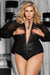 Black V Neck Zipper Leather Teddy
