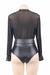 Black V Neck Zipper Leather Teddy