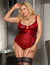 Elegant Black or Red wine Lace Garter Bodysuit with Silk Belt