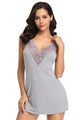 Lace Decoration Sleepwear V-neck Stretchy Modal Nightdress with G String
