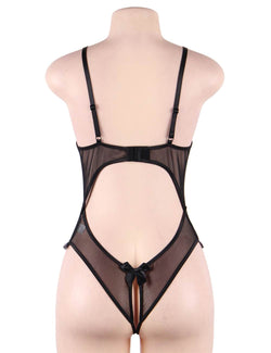 Black Open Cup Crotchless One-piece Teddy