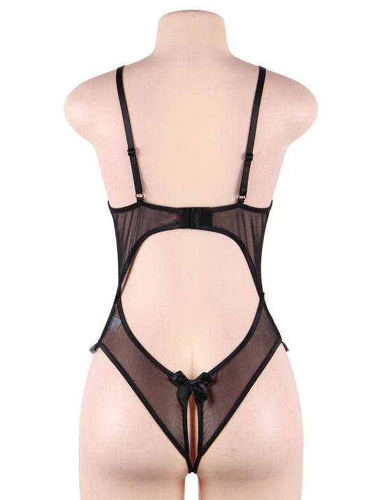 Black Open Cup Crotchless One-piece Teddy