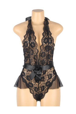 Ruffle Teddy With The Belt Sexy Halter V Neckline Lingerie