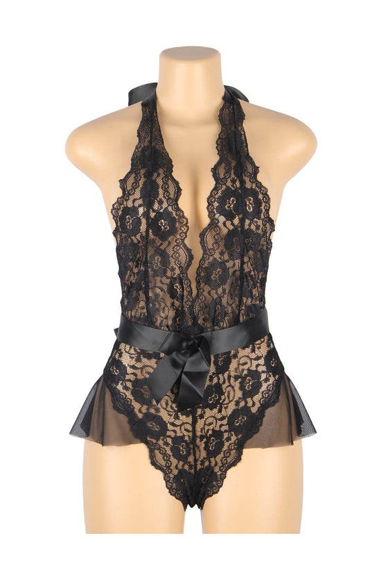 Ruffle Teddy With The Belt Sexy Halter V Neckline Lingerie