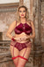 Sexy Red Velvet Floral Lace Patchwork Gartered Lingerie Set With Underwire