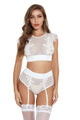 White Sexy High Waist Elegant Embroidery Bra And Garter Panty Set