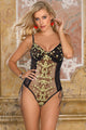 Fashion Embroidery Black Mesh Bodysuit With Underwire