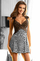 V Neck Leopard Print Lace Stitching Strap with Flower Babydoll