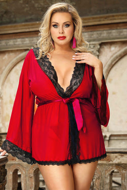 Sexy Long Sleeve Red Mesh Sleepwear With Belt