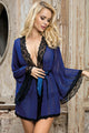 Sexy Long Sleeve Blue Mesh Sleepwear With Belt