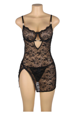 Black Lace With Underwire Adjustable Straps Babydoll
