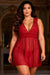 Bourgogne Deep V-Neck Mesh Babydoll sexy