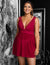 Burgundy Deep V-neck Mesh Sexy Babydoll