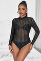 Black Long-Sleeved Bronzing Mesh See-Through Bodysuit