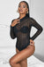 Black Long-Sleeved Bronzing Mesh See-Through Bodysuit
