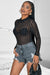 Black Long-Sleeved Bronzing Mesh See-Through Bodysuit