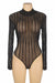 Black Long-Sleeved Bronzing Mesh See-Through Bodysuit