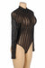 Black Long-Sleeved Bronzing Mesh See-Through Bodysuit