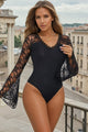 Black Eyelashes Lace Horn Sleeve Teddy