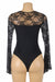 Black Eyelashes Lace Horn Sleeve Teddy