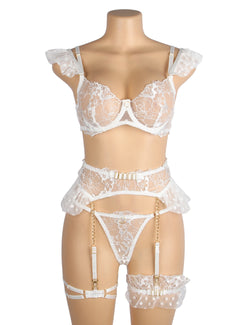 White Sexy Lace Garter Bra Panty Set