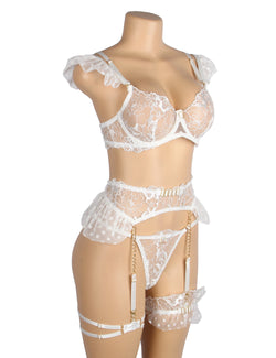 White Sexy Lace Garter Bra Panty Set