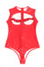 Red Sexy PU Leather Sleeveless Open Bust bodysuit