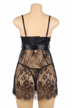 Black Eyelash Lace Sexy Push Up Suspenders Nightdress