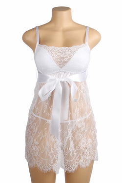 White Eyelash Lace Sexy Push Up Suspenders Nightdress