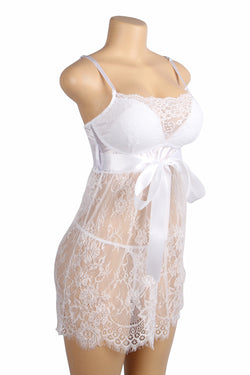 White Eyelash Lace Sexy Push Up Suspenders Nightdress
