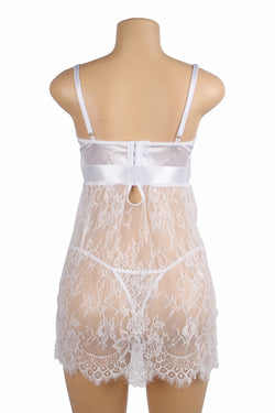 White Eyelash Lace Sexy Push Up Suspenders Nightdress