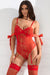 Red Sexy Lace Crotchless Garter Bodysuit